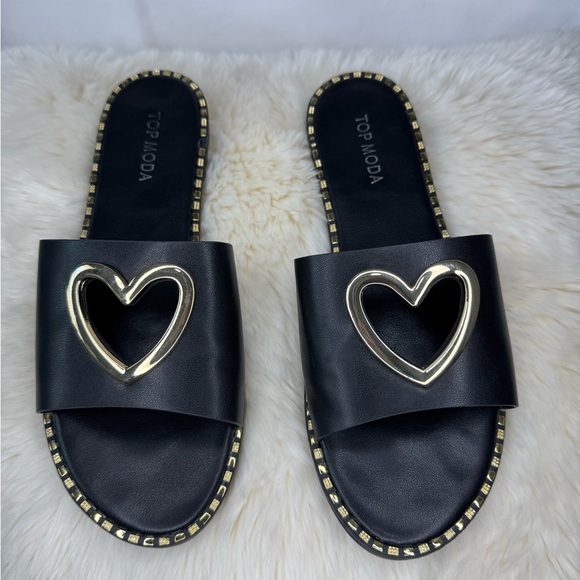 TOP Moda Shoes - Top Moda Black and Gold Heart Slide Sandals - Size 7.5 - Great Condition